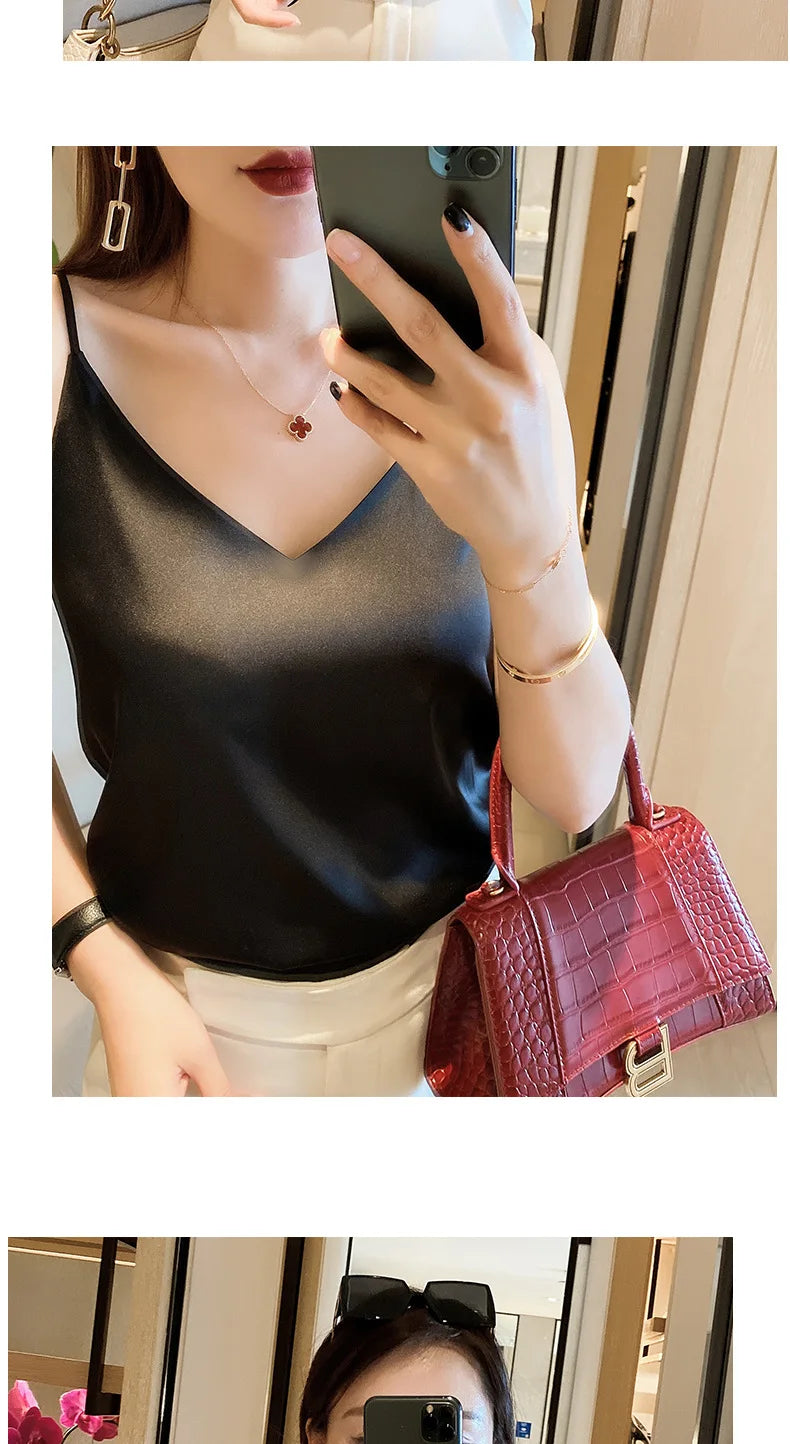 2024 Summer V-Neck Crop Top - Sleeveless Slim Fit, Y2K Style