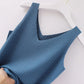 Knitted Sleeveless V-Neck Tank Top - Slim Fit, Khaki