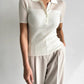 Ice Silk Polo Crop Top - Hollow-Out, Short Sleeve Korean Style