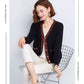 Striped Patchwork Knit Cardigan - V-Neck, Long Sleeve, Autumn 2024