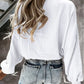 Lantern Sleeve Polo Pullover - Solid Color, Casual Autumn/Winter Top