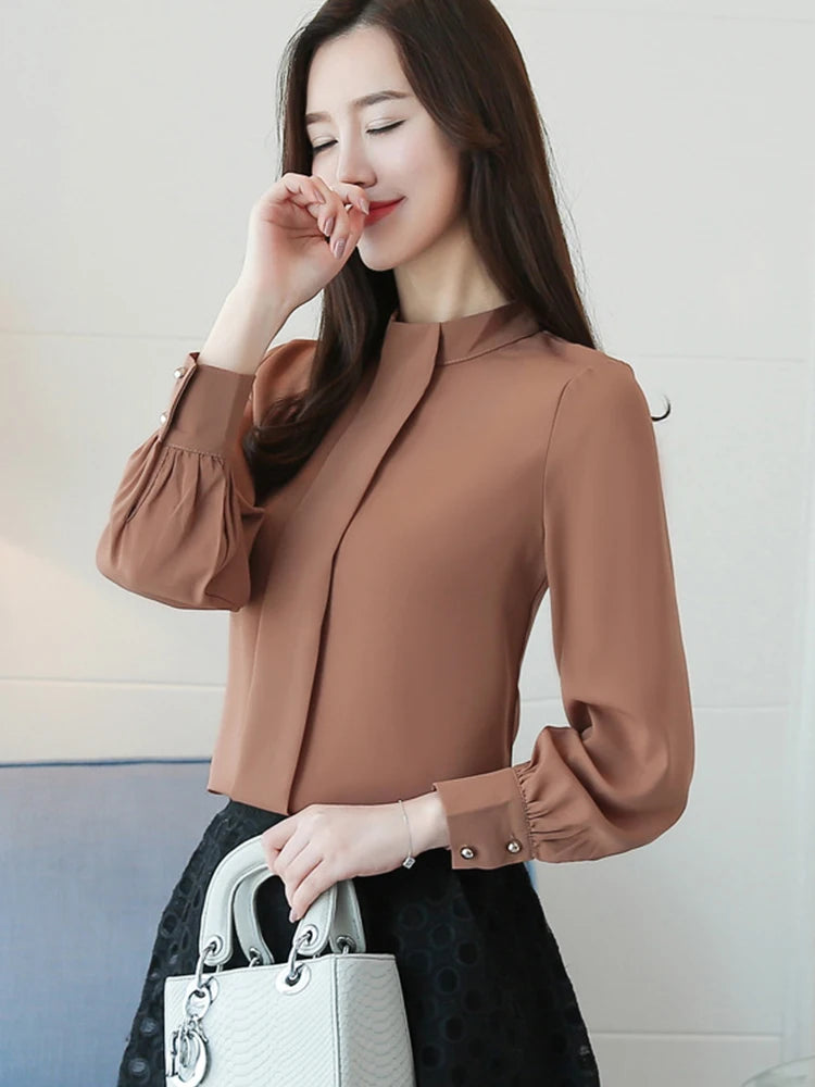Chiffon Long Sleeve Blouse - Office Wear, Spring/Autumn 2024
