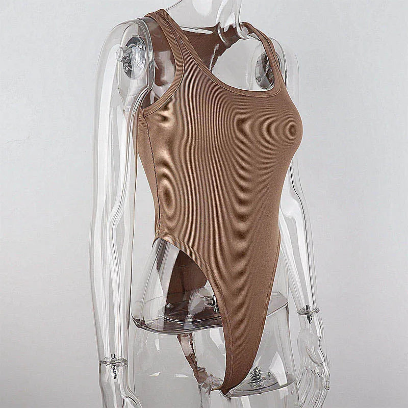 Sleeveless Knit Halter Bodysuit - Off-Shoulder Bodycon Clubwear 2024