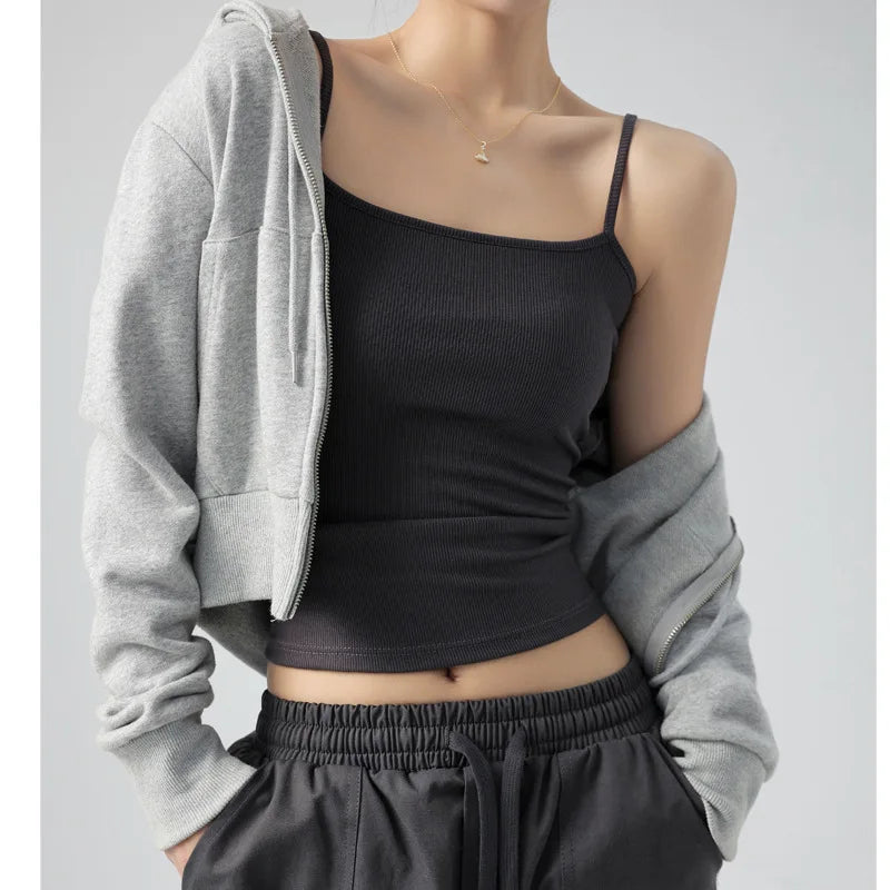 Spaghetti Strap Knit Camisole - Slim Fit Sleeveless Basic Tank