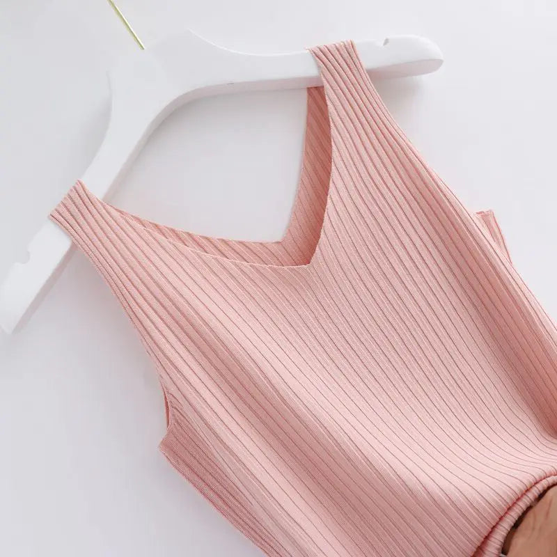 Knitted Sleeveless V-Neck Tank Top - Slim Fit, Khaki
