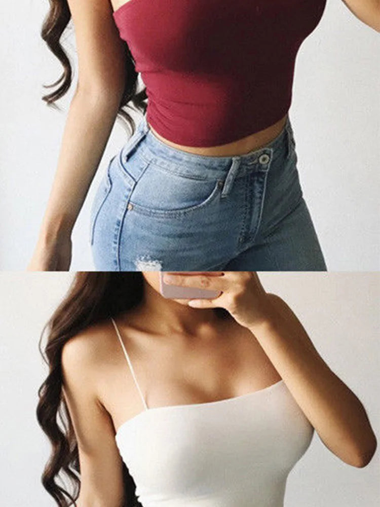 Summer Slim Fit Crop Top - Sleeveless Camisole with Spaghetti Straps