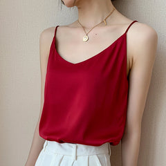 Real Silk V-Neck Sleeveless Top - Black/White, Spring 2023
