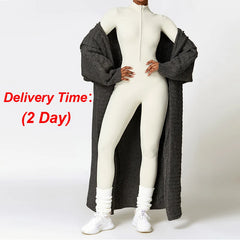 Warm Plush One-Piece Sports Jumpsuit – Women's Winter Fitness Tracksuit
