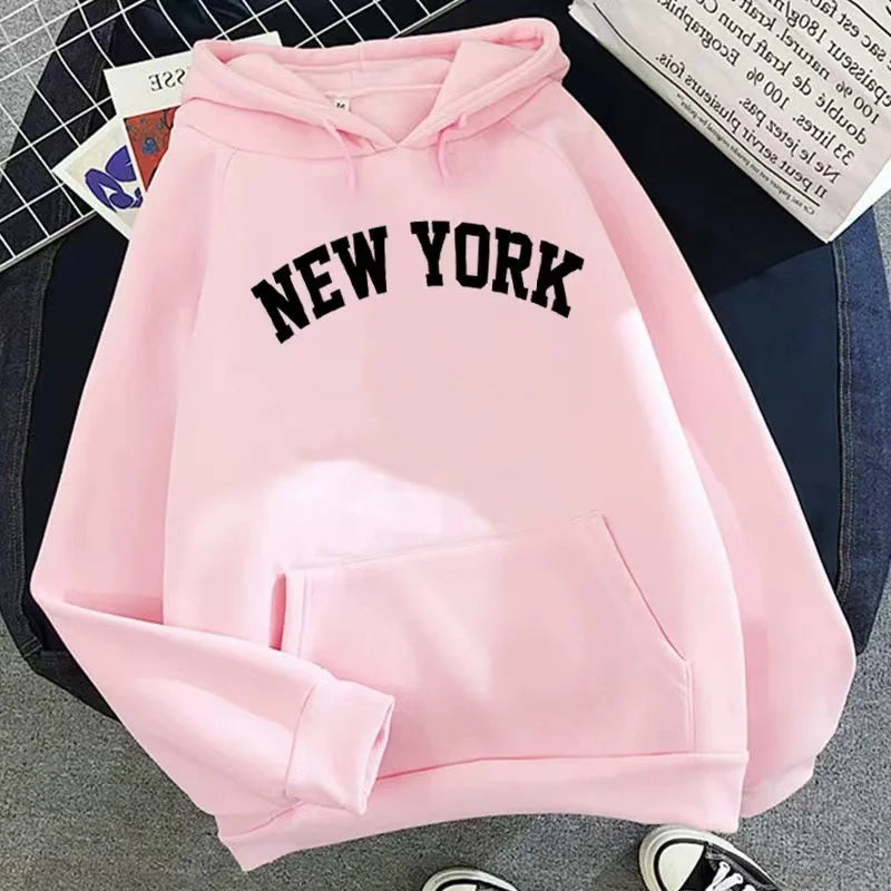 New York Letter Hoodie - Y2K Oversized Fleece Sweatshirt