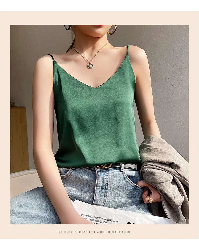 Real Silk V-Neck Camisole - Black & White, Spring/Summer 2023