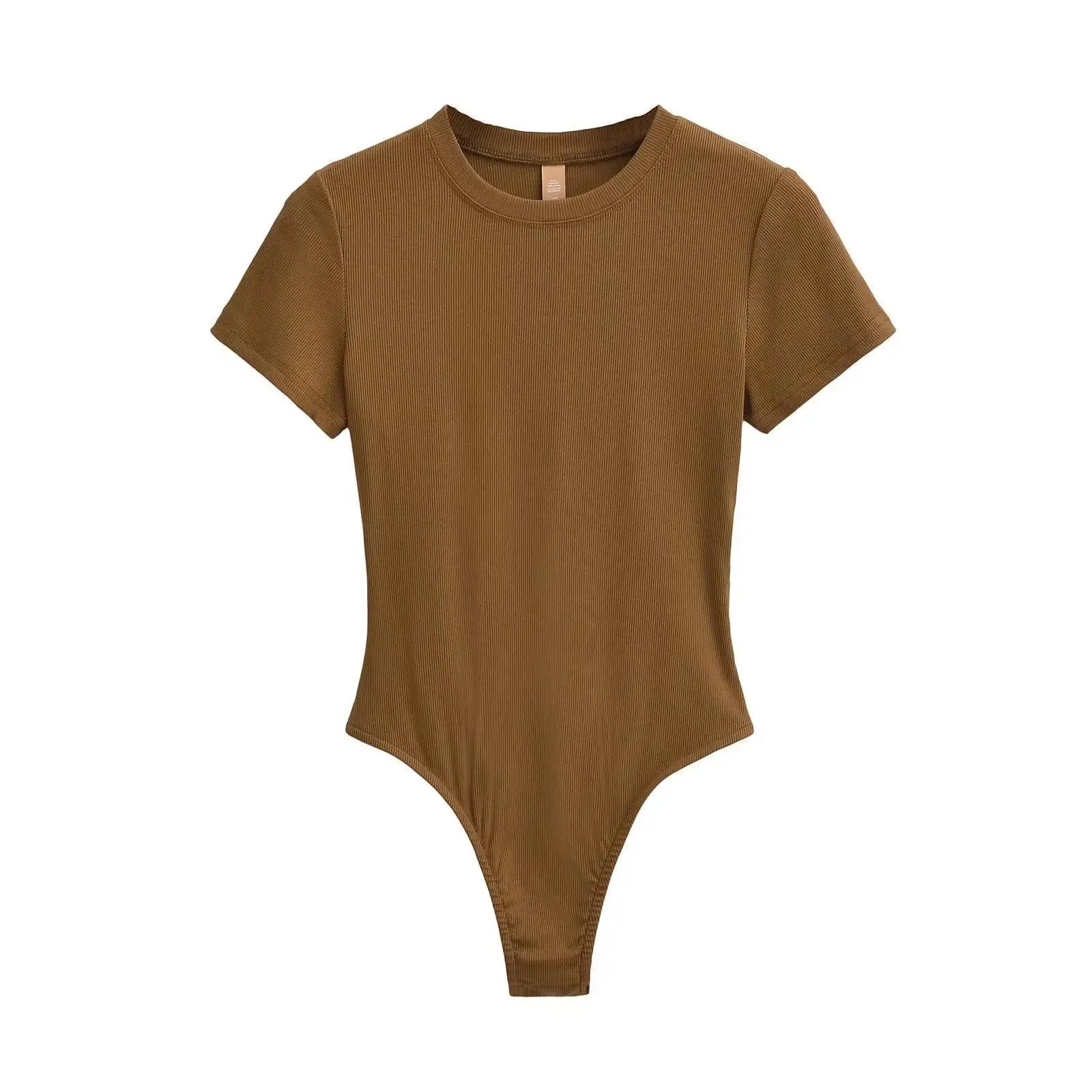 Stretchable Knit Bodysuit - Short Sleeve O-Neck Summer Basic (14 Colors)