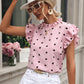 Chic Pink Chiffon Ruffle Blouse - Short Sleeve, Summer 2024