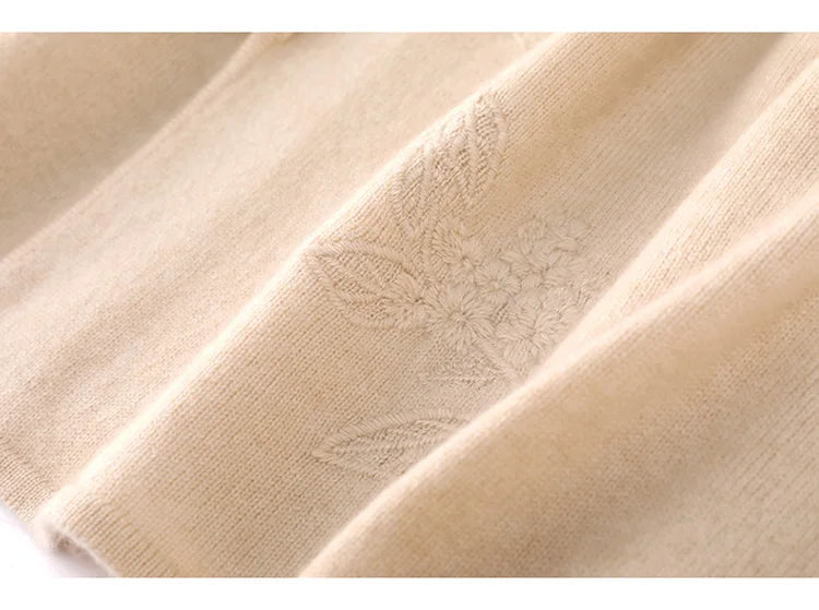 100% Merino Wool Embroidered Cardigan - Floral V-Neck, Autumn/Winter 2024