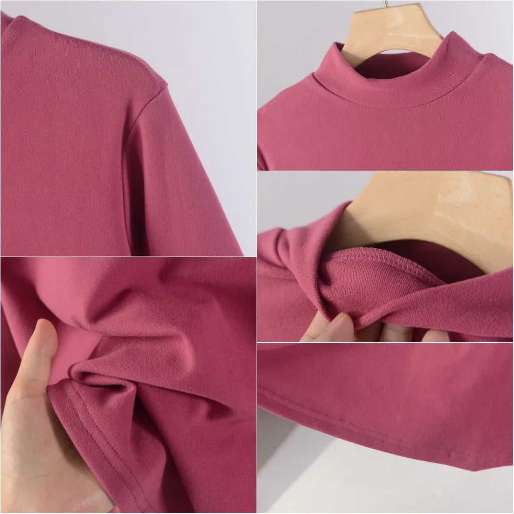 Plus Size Mock Neck T-Shirt - Long Sleeve, Warm Autumn/Winter Base Layer (XL-8XL)