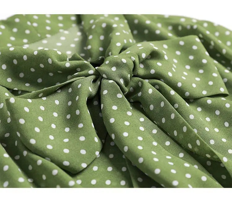 Polka Dot Shawl Collar Blouse - Bow Detail, Long Sleeve