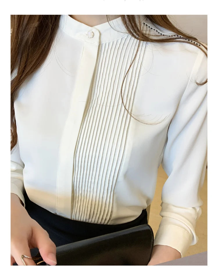 023 Chiffon Bow V-Neck Blouse - Long Sleeve Office Top