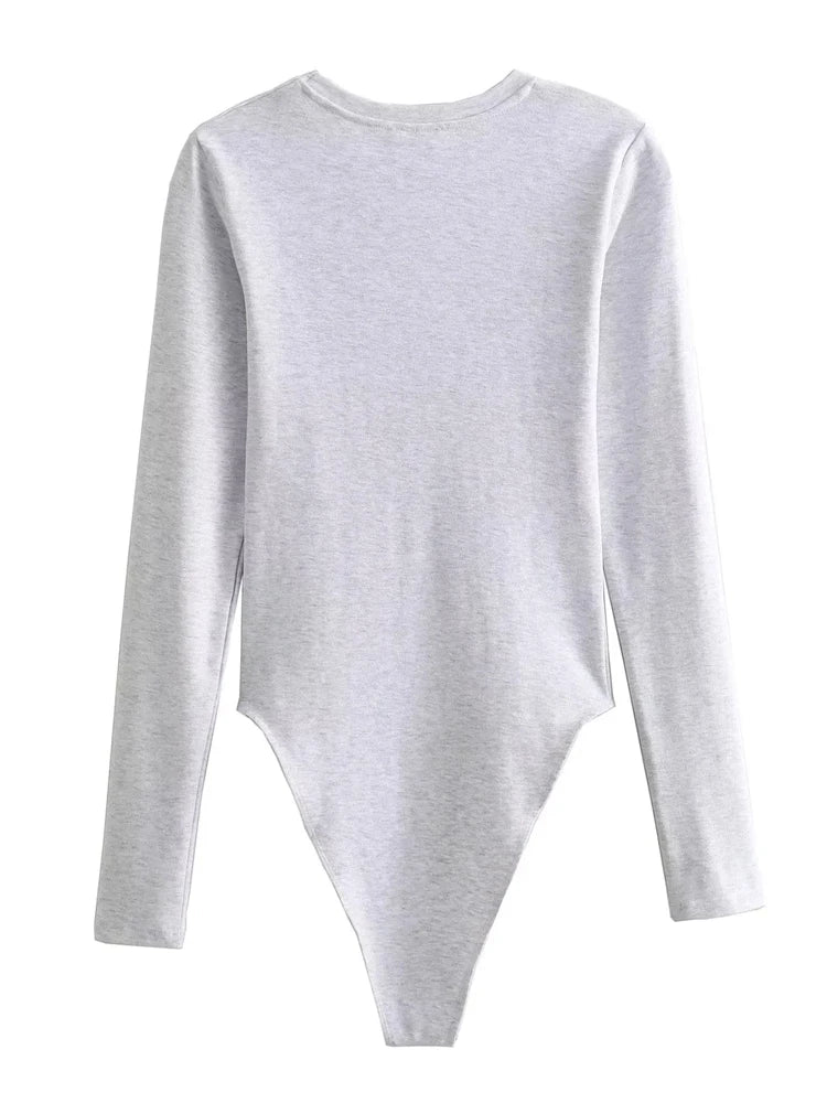 Long Sleeve Slim Jumpsuit - Casual Round Neck Bodysuit for Women