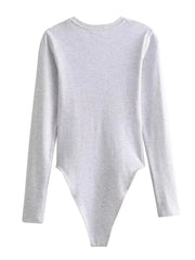Long Sleeve Slim Jumpsuit - Casual Round Neck Bodysuit for Women