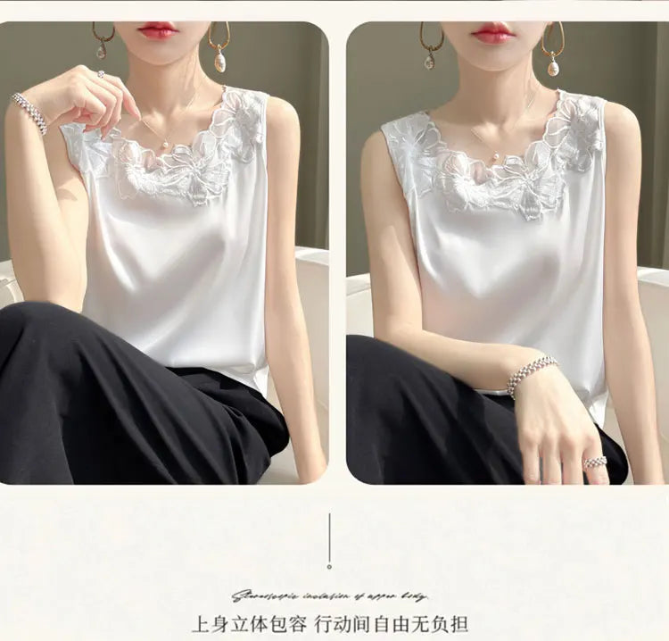 Elegant Silk Lace Camisole - Sleeveless Satin Top for Women