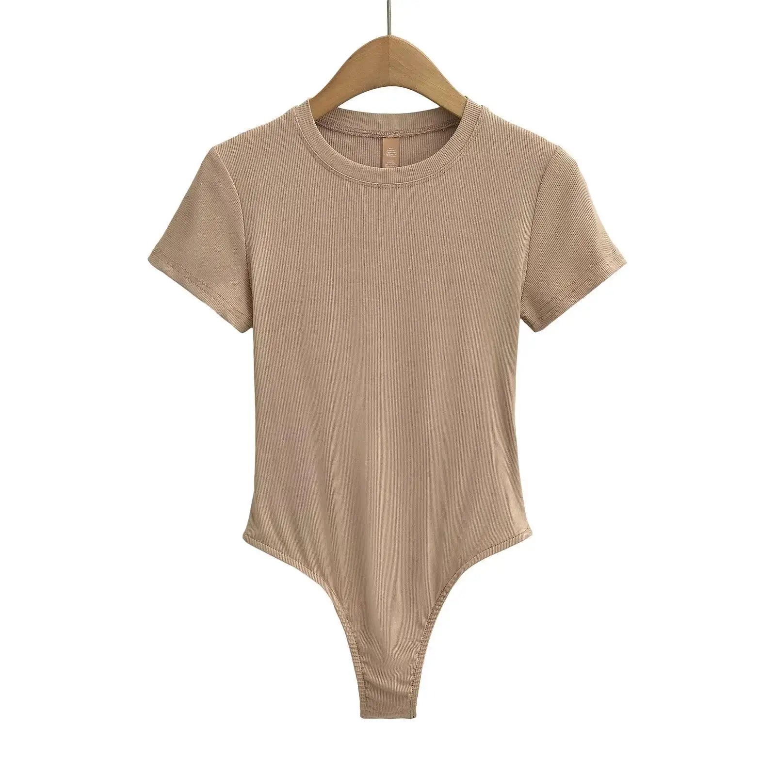 Stretchable Knit Bodysuit - Short Sleeve O-Neck Summer Basic (14 Colors)