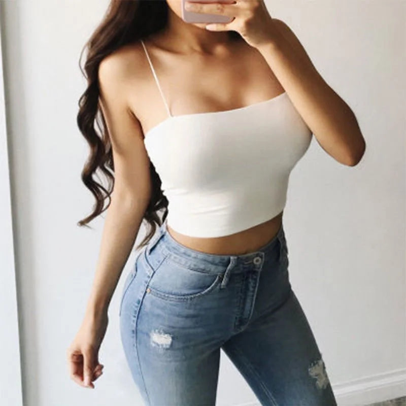 Summer Slim Fit Crop Top - Sleeveless Camisole with Spaghetti Straps
