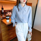 Elegant Chiffon Long Sleeve Blouse - White, Korean Office Style 2025