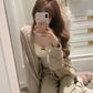 Lace Bow Corset Camisole - Sleeveless Slim Crop Top with Chest Pad for Summer Elegance