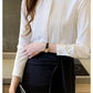 023 Chiffon Bow V-Neck Blouse - Long Sleeve Office Top