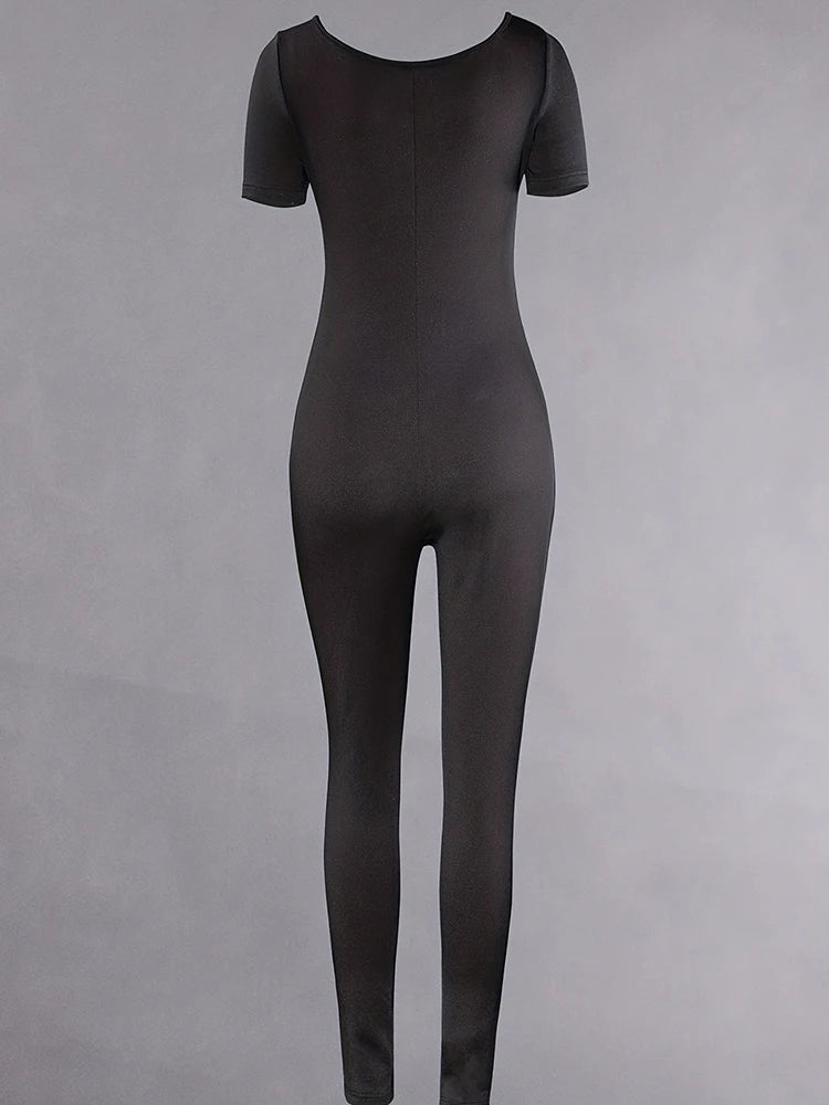 Short Sleeve Bodycon Romper – Skinny Fit Casual Sports Jumpsuit