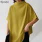 ZANZEA Cotton Turtleneck Blouse - Short Sleeve, Oversized Fit