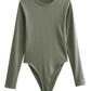 Long Sleeve Slim Jumpsuit - Casual Round Neck Bodysuit for Women