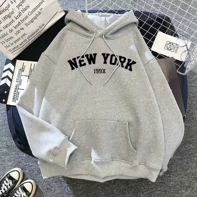 New York Letter Hoodie - Y2K Oversized Fleece Sweatshirt