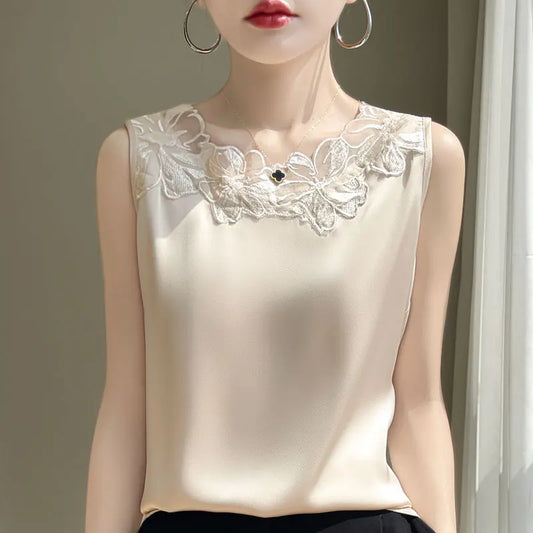 Elegant Silk Lace Camisole - Sleeveless Satin Top for Women