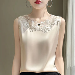 Elegant Silk Lace Camisole - Sleeveless Satin Top for Women