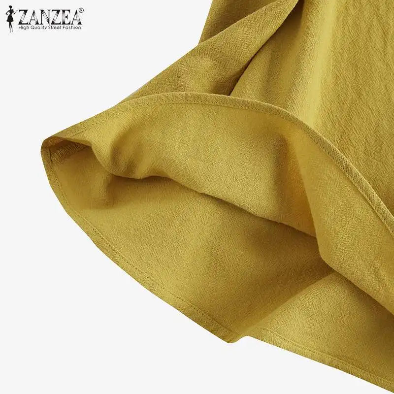 ZANZEA Cotton Turtleneck Blouse - Short Sleeve, Oversized Fit