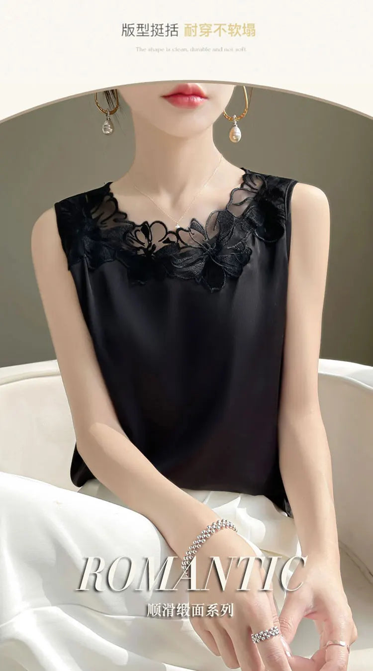 Elegant Silk Lace Camisole - Sleeveless Satin Top for Women