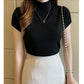2024 Summer Turtleneck Knit Blouse - Short Sleeve