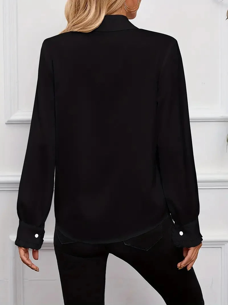 White Ruffled Lapel Blouse - Long Sleeve, Office Chic