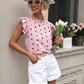 Chic Pink Chiffon Ruffle Blouse - Short Sleeve, Summer 2024