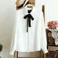 White Chiffon Blouse - Lapel Collar with Black Bow