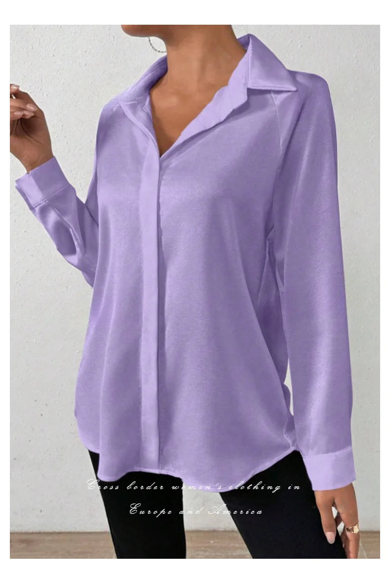 Elegant Long Sleeve Silk-Like Blouse - High-Quality Fashion