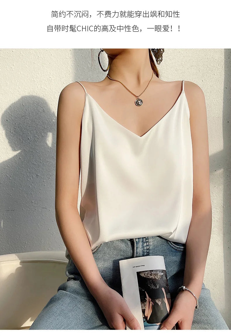 Real Silk V-Neck Camisole - Black & White, Spring/Summer 2023