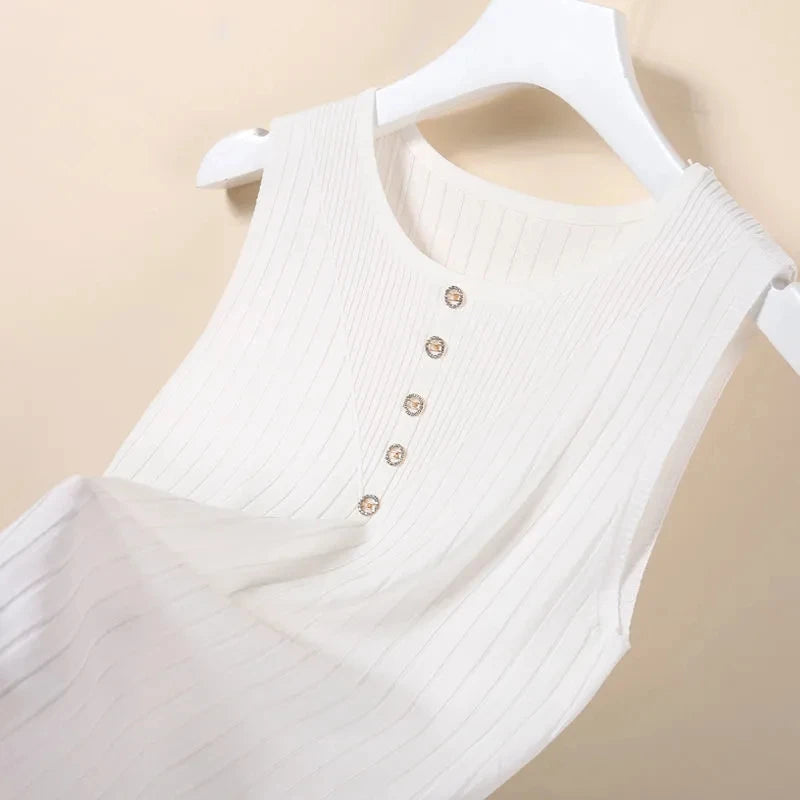 Elegant Knit V-Neck Tank Top - Sleeveless & Striped