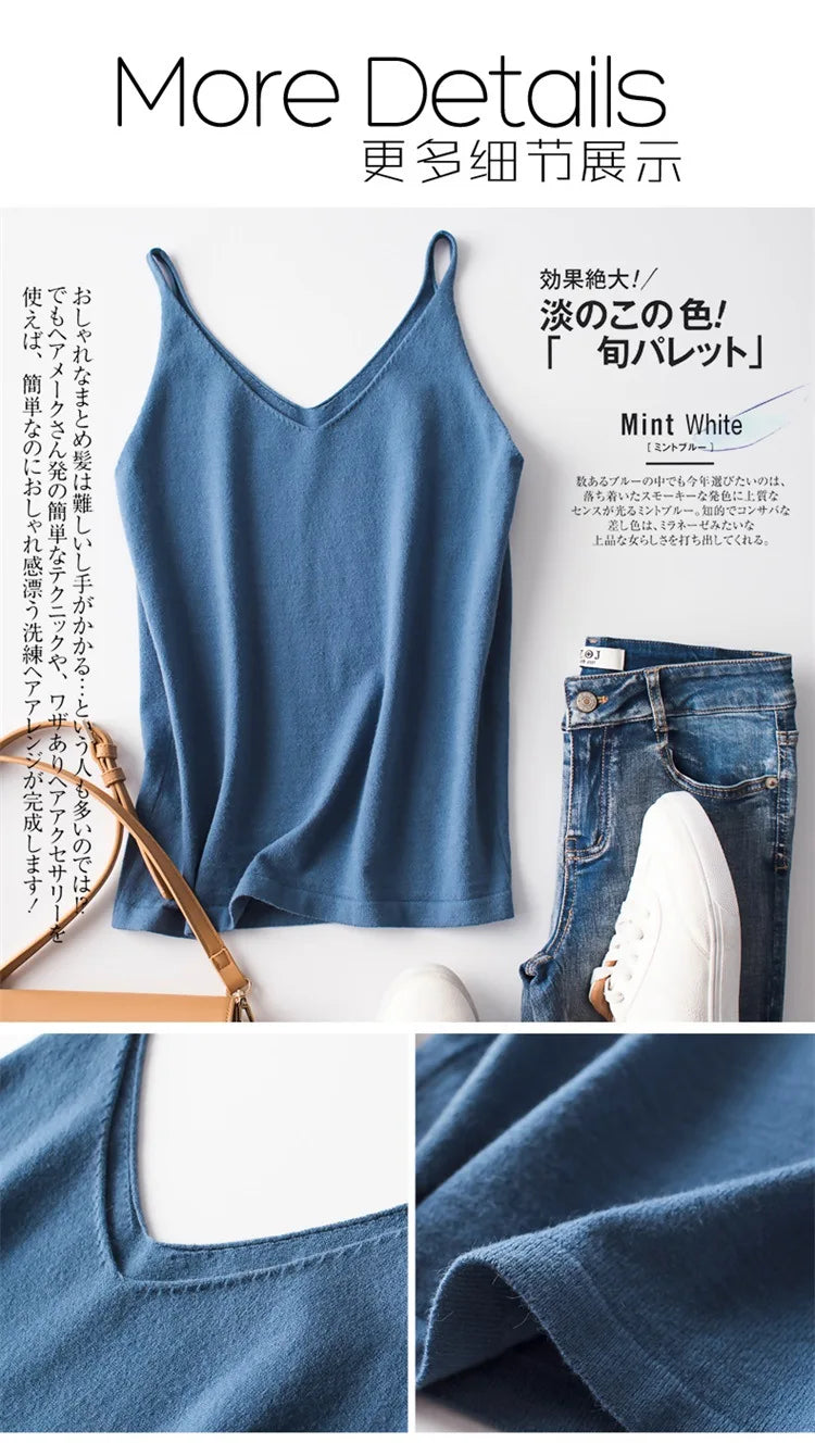 Cashmere Wool Camisole - V-Neck Knitted Base Vest (2023)