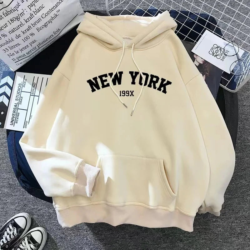 New York Letter Hoodie - Y2K Oversized Fleece Sweatshirt