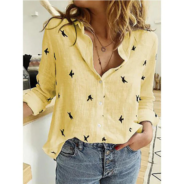 Cotton Linen Button-Down Shirt - Long Sleeve Casual Loose Tunic Blouse for Women, Spring & Summer