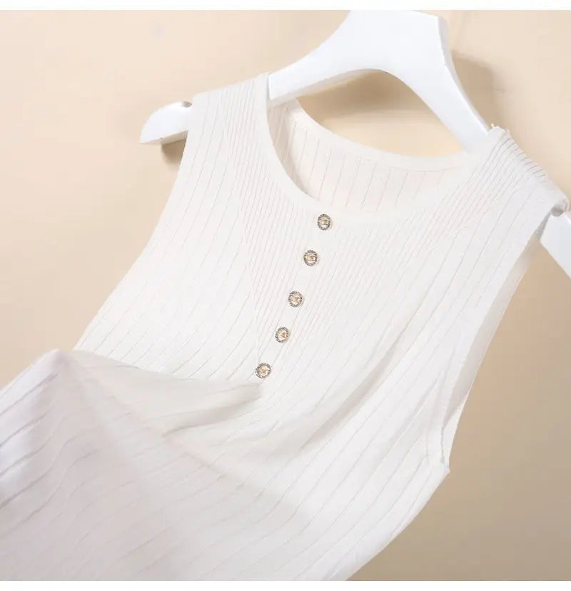 Elegant Knit V-Neck Tank Top - Sleeveless & Striped