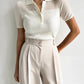 Ice Silk Polo Crop Top - Hollow-Out, Short Sleeve Korean Style