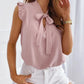 Sleeveless Ruffle Polka Dot Blouse - Lace-Up Bow