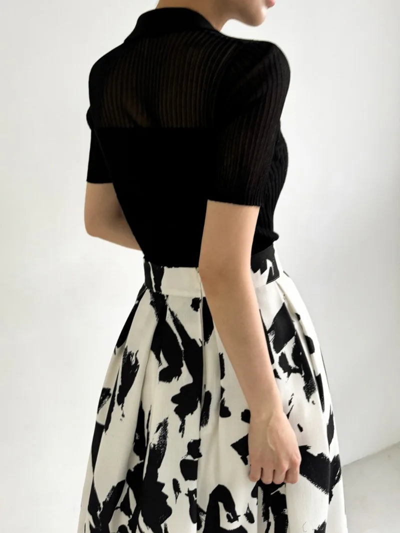 Ice Silk Polo Crop Top - Hollow-Out, Short Sleeve Korean Style